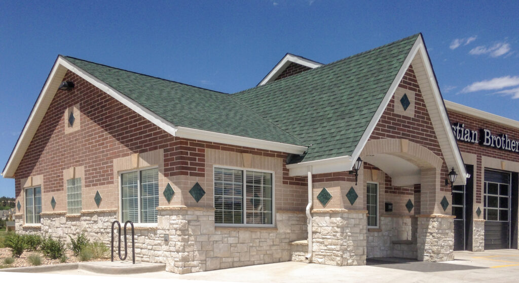 commercial building exterior, sunset stone glacier limestone stone veneer