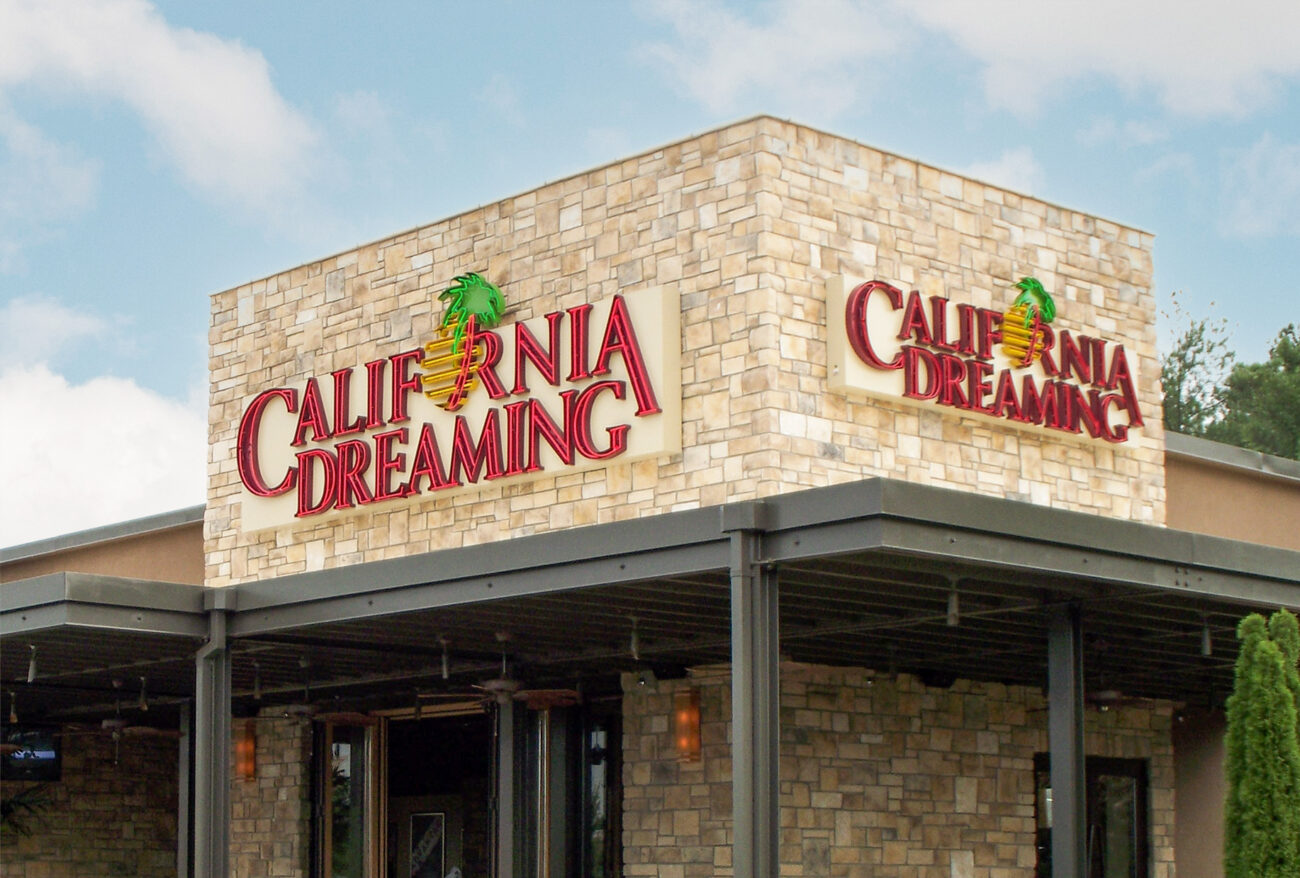 cobble on exterior of california dreaming restaurant